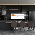 Modern Dark Kitchen Interior With Black Cabinets Island Counter Pendant Lights And Appliances