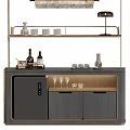 Modern Wine Cabinet with Metal Frame Shelves Lighting and Wine Bottles