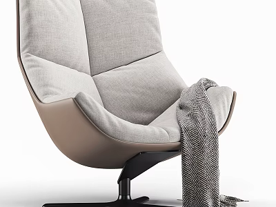 Modern Lounge Chair With Gray Cushion Beige Frame Black Base And Knitted Blanket 3d model