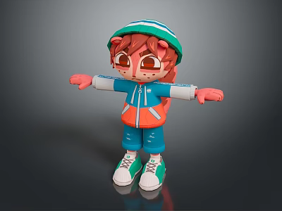 Cute Cartoon Animal Character Wearing Green White Hat Blue Orange Jacket Outfit 3d model