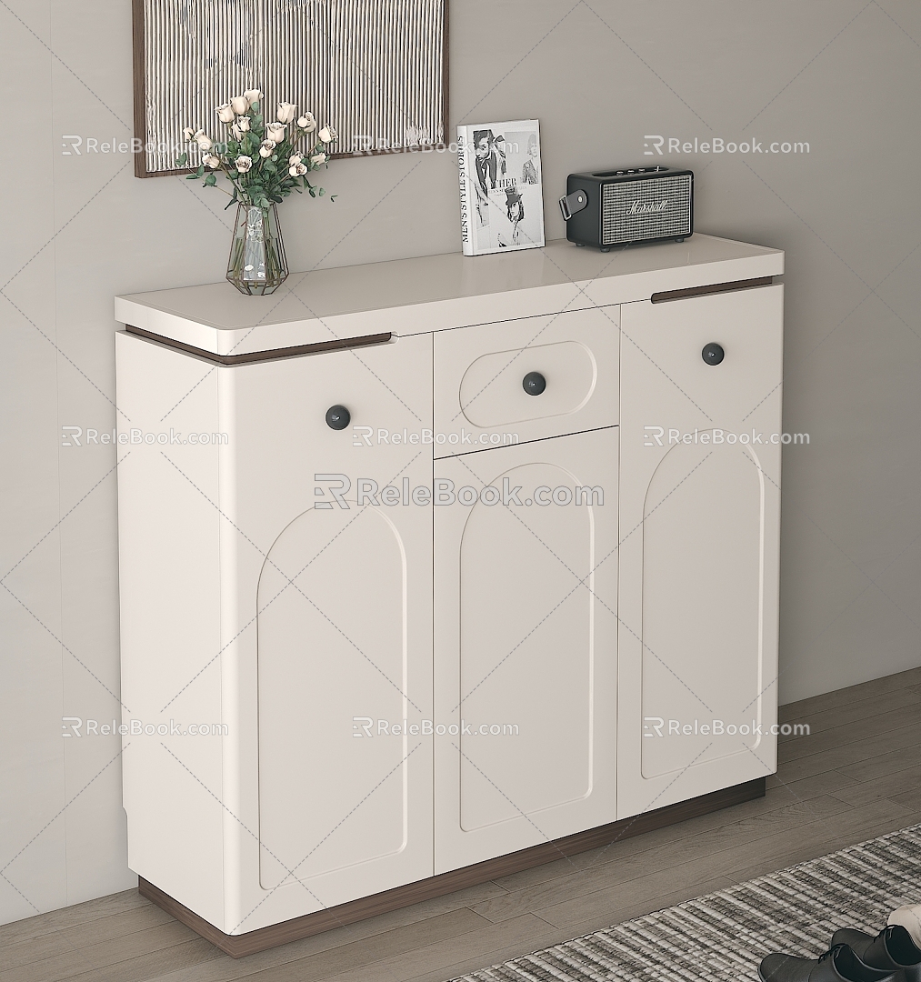 Cream Style Shoe Cabinet Household Shoe Cabinet Storage Cabinet Sideboard Cream Style Shoe Vase Decorative Painting Hanging Picture Audio Cabinet Panel Furniture Design model