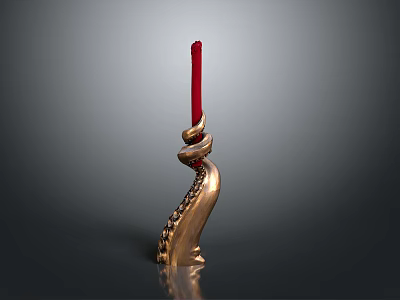 Ornate Golden Candlestick Design With Red Candle And Intricate Base 3d model