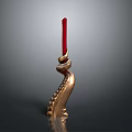 Ornate Golden Candlestick Design With Red Candle And Intricate Base