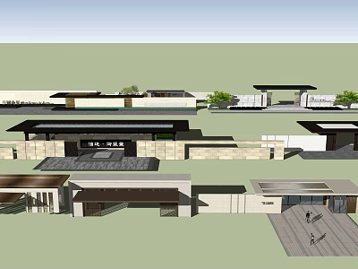 Modern Entrance Gate Design With Flat Roof Stone Walls And Open Courtyard Space 3d model