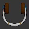 Modern Electronic Headphones With Brown Ear Cushions Blue Components Silver Headband And Yellow Straps