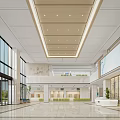 Modern Hospital Lobby Interior With Spacious Layout Multi Level Floors And Ceiling Lights 3d model