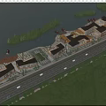 Scenic Lakefront Commercial Street with Traditional Buildings Trees and Waterfront Views