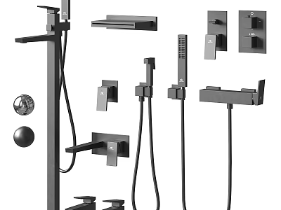 Modern Black Shower System With Handheld Rain Head And Control Fixtures 3d model