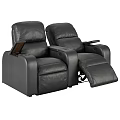 Black Leather Single Sofa Recliner With Comfortable Armrest And Cupholders For Home Theater