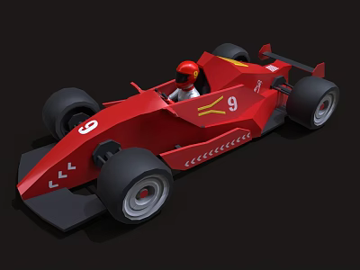 Red Race Car With Number 9 And Helmeted Driver Streamlined Body And Large Wheels 3d model