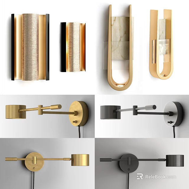 Modern Gold And Black Wall Lamps With Sleek Contemporary Designs 3d model 