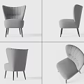 Modern Gray Accent Chair With Wingback Design Button Tufted And Black Legs 3d model