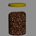 Transparent Glass Spice Jar With Golden Lid And Spice Granules On White Surface