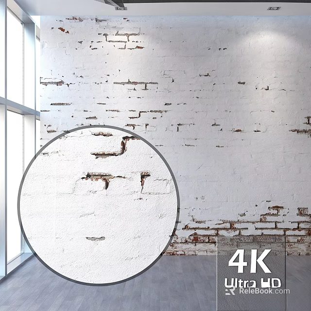 White Brick Wall Components With Peeling Paint Near Window In 4K Detail View 3d model 