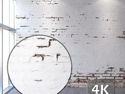 White Brick Wall Components With Peeling Paint Near Window In 4K Detail View 3d model