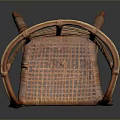 Handcrafted Rattan Wicker Stool with Curved Armrests and Woven Seat Backrest