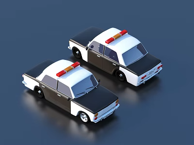 Decorative Ornament Set of Police Car Models with Black and White and Red Emergency Lights 3d model