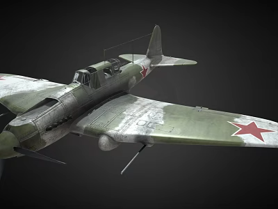 Vintage Green Fighter Aircraft With Weathered Body And Red Star Insignia On Wings 3d model