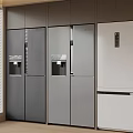 Contemporary Kitchen Featuring Side By Side Silver And White Refrigerators And Freezers 3d model