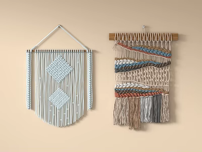 Macrame Wall Hangings With White Multicolored Fringed Textured Design For Boho Home Decor 3d model