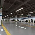 Modern Parking Garage With Yellow White Arrow Markings White Columns Blue Stripes And Parked Cars