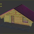 Wooden Log Cabin With Black Roof Door Window And Porch Platform