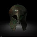 Ancient Greek Bronze Helmet With Patina Finish And Face Guard Design