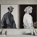 Abstract Paintings Featuring Portrait Figures In Dark White Clothing And Unique Headpieces On Wall