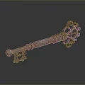 Ornate Decorative Key With Intricate Carving Vintage Design And Metallic Finish