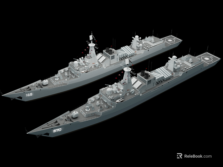 Two Modern Warships Detailed 3D Models With Weapon Systems And Antennas 3d model 