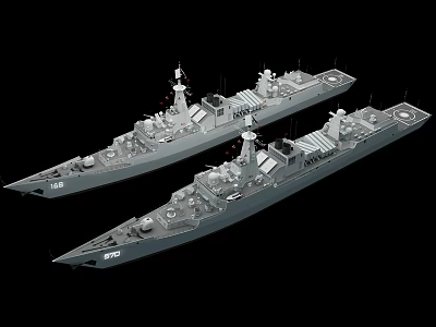 Two Modern Warships Detailed 3D Models With Weapon Systems And Antennas 3d model