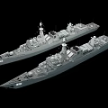 Two Modern Warships Detailed 3D Models With Weapon Systems And Antennas