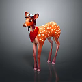Cartoon Fawn 3D Model With Goggles Red Scarf And White Spots