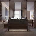 Hotel Room Interior With Gray Headboard Bed Wooden Nightstand Table Lamp And Wooden Floor