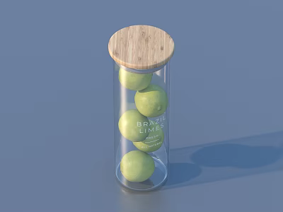 Clear Glass Jar with Wooden Lid Storing Fresh Limes as Kitchen Organizer 3d model