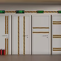 Fire Safety Equipment With Fire Exit Doors Warning Stripes Indicator Signs And Fire Extinguishers