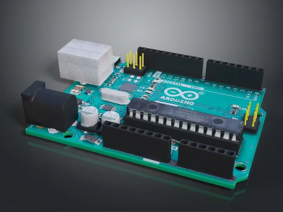 Arduino Green Circuit Development Board Featuring Microcontroller Digital Pins And Electronic Components 3d model