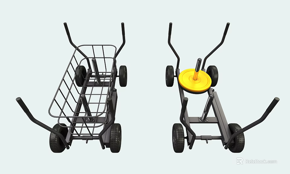 Fitness Sports Equipment Featuring Metal Frame Cart And Yellow Training Disc With Wheels 3d model 