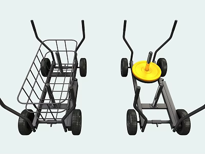 Fitness Sports Equipment Featuring Metal Frame Cart And Yellow Training Disc With Wheels 3d model