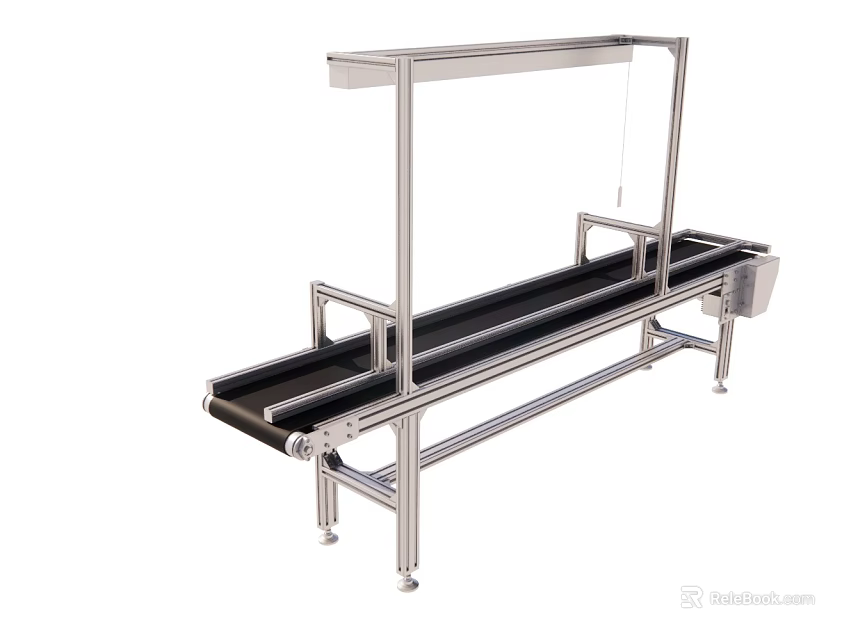 Industrial Conveyor Belt Equipment With Stainless Steel Frame And Black Transport Belt For Production Line 3d model 
