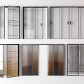 Various Modern Door Designs Featuring Glass Panels Metal Frames And Textured Patterns 3d model