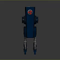 Blue Mechanical Robot Character From Game And Movie With Red Buttons And Metallic Structure