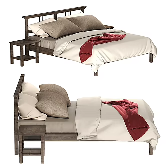 double bedroom furniture bedside table bed 3d model