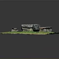 Outdoor Scenic Setting With Circular Grassy Area Large Stone Table And Wooden Benches