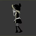 Skeleton Girl With Blonde Hair Black Hat Maid Outfit Mechanical Arm 3D Fantasy Character