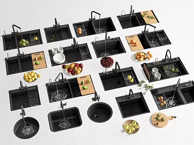 Modern Kitchen Sinks With Drainer Board And Fruit Accessories For Home Use 3d model