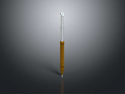 Daily Use Ballpoint Pen With Yellow Grip Transparent Barrel And Metal Tip 3d model