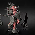Red Skinned Muscular Warrior Creature in Spiked Armor With Giant Axe 3d model