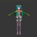 3D Anime Character Hatsune Miku With Teal Hair Twin Tails And Outfit