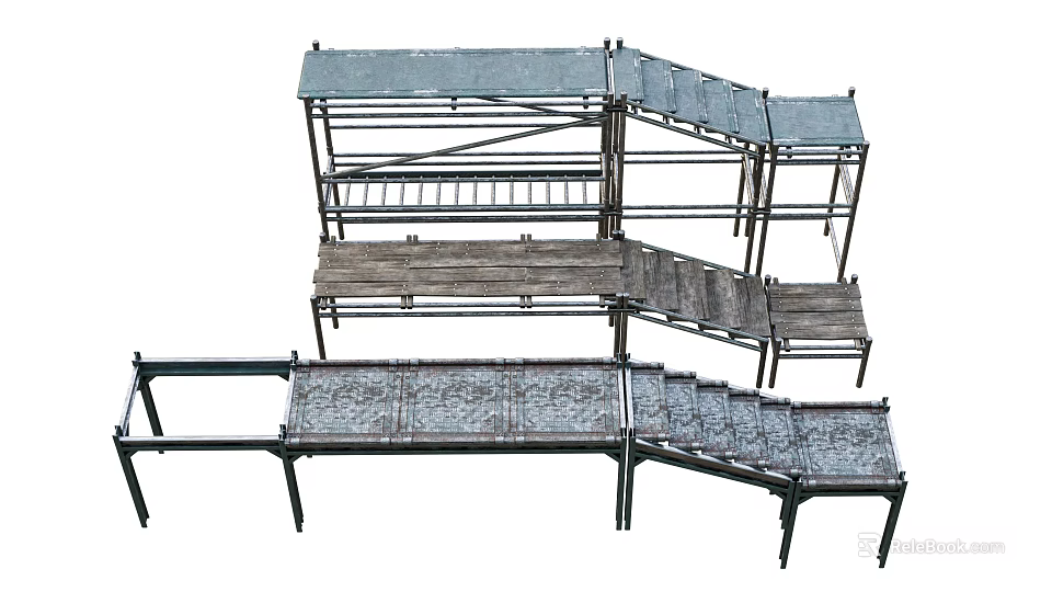 Industrial Equipment With Steel Frame Multi Level Work Platform And Staircase Structure 3d model 